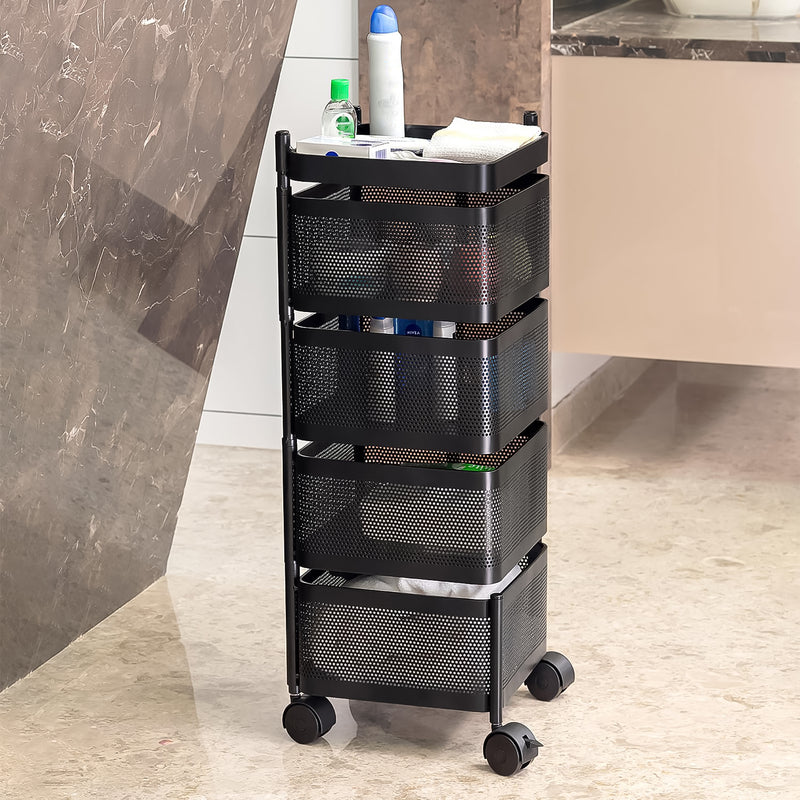 Metal Square High Quality Kitchen Trolley With Wheels (4 Layer)
