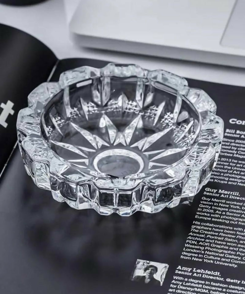 Crystal Glass Round Ashtray Heavy Duty Smoking Cigarette Holde