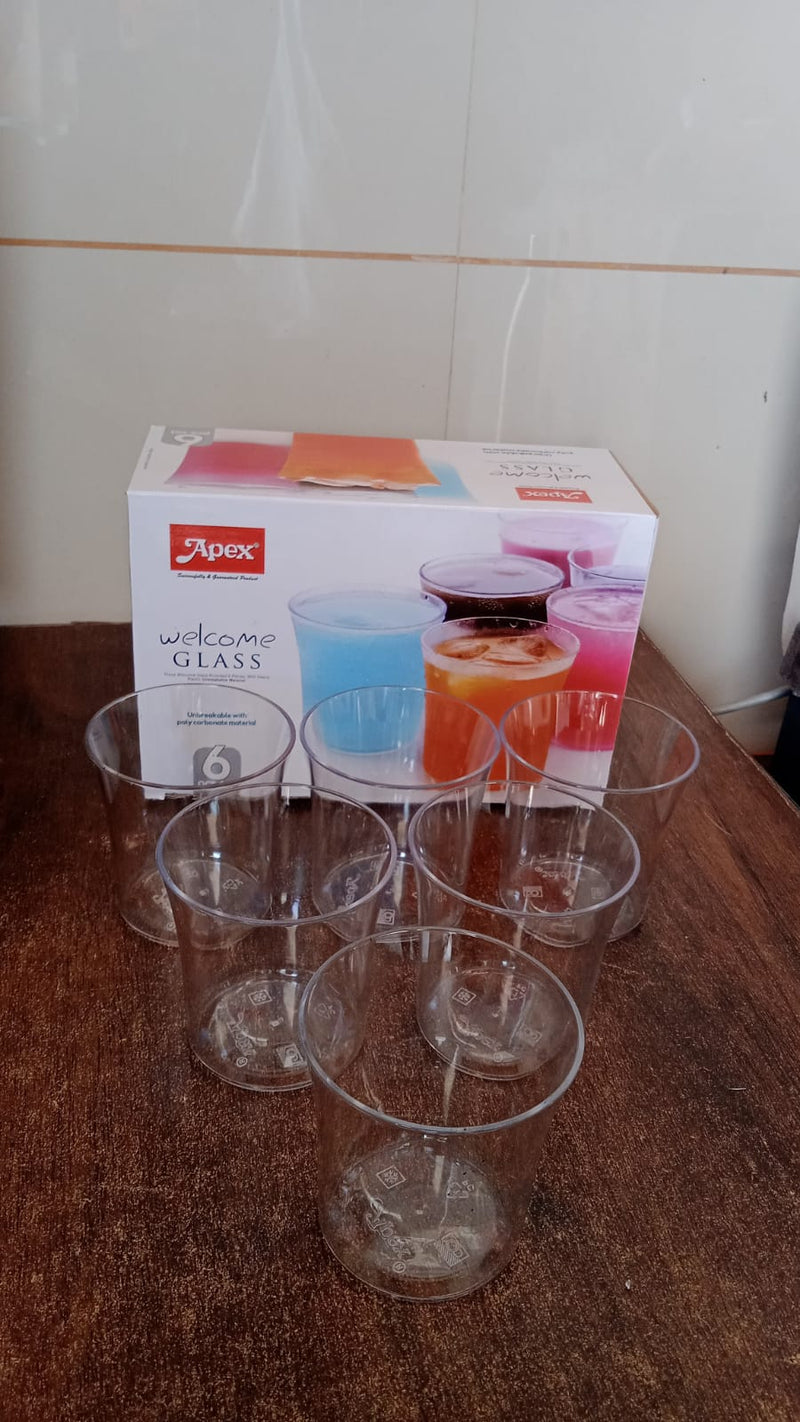 Apex Welcome Plastic Glass Set for Daily Use – Set of 6