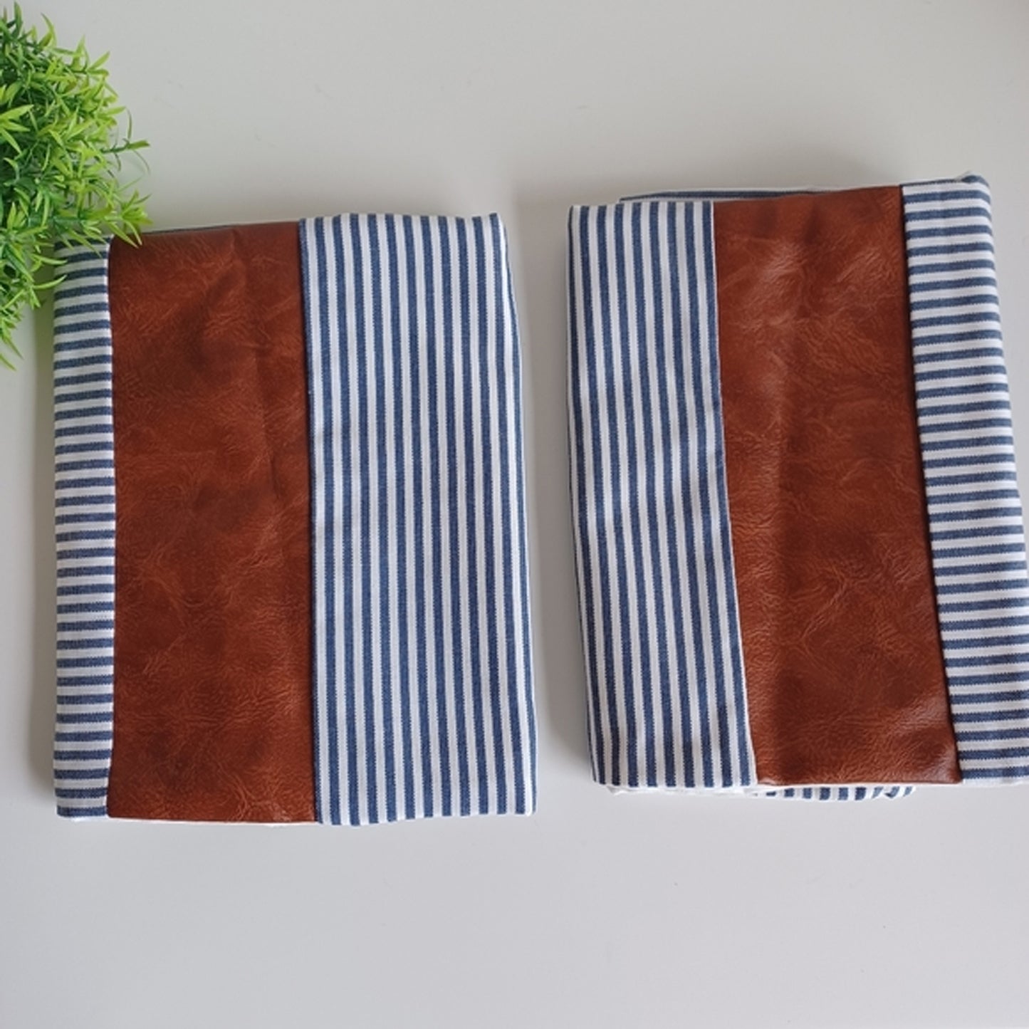 Leather & Cotton Cushion Pillow Covers, (2 Pc)