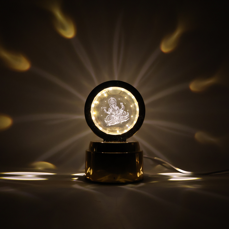 Ganpati Bapa 3D Crystal Ball Night Light with LED Illumination (1 Pc)