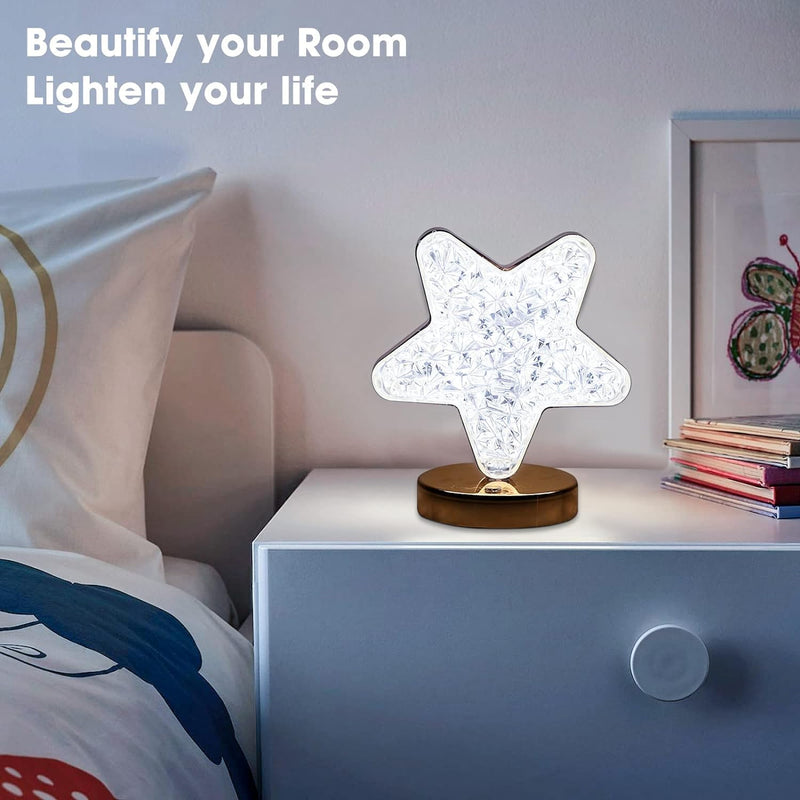 Star Shape Crystal Diamond Lamp, Rechargeable, 3-way Dimmable & Touch Control