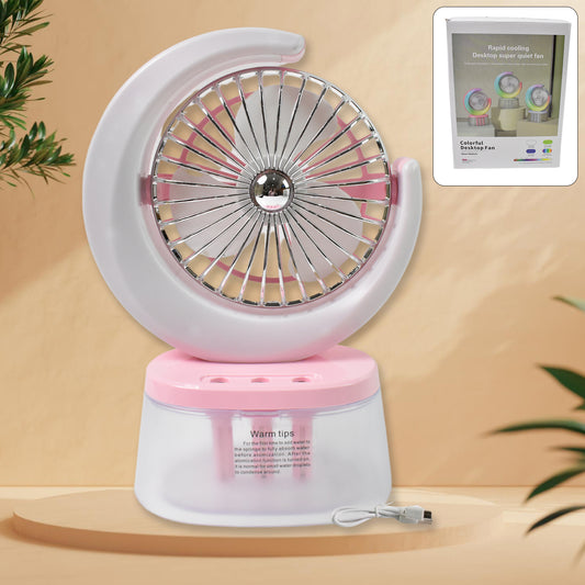 Portable Desktop Fan With LED Light, USB Rechargeable