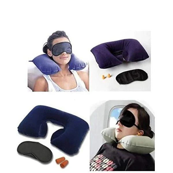 3 in 1 Air Travel Kit With Pillow, Ear Buds & Eye Mask