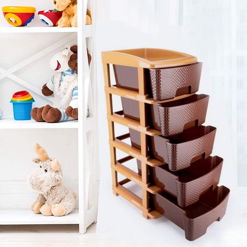 5 Tier Plastic Modular Drawer System For Multiple Use (Brown Colour)