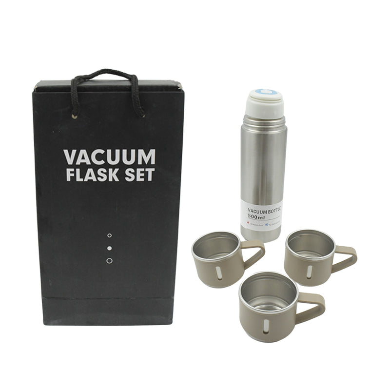 Stainless Steel Vacuum Flask Set With 3 Steel Cups (500ml)