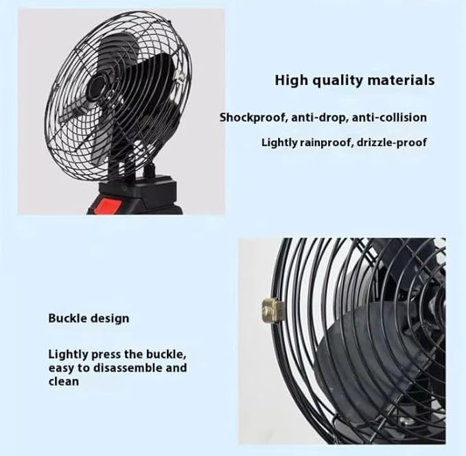 Lithium Battery Fan 48V Portable – Metal Blades, Low Noise