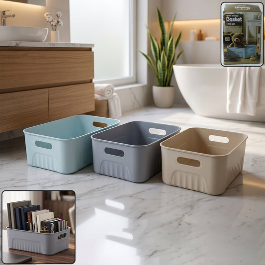 Space Storage Basket Set Of 3 Multipurpose Plastic Organizer Bins (3 Pc Set)