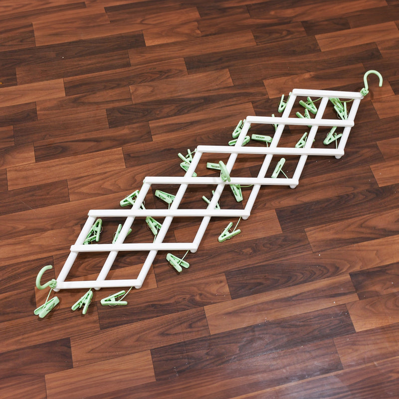 Adjustable Clothes Hanger with 29 Clips – Windproof Dryer Rack