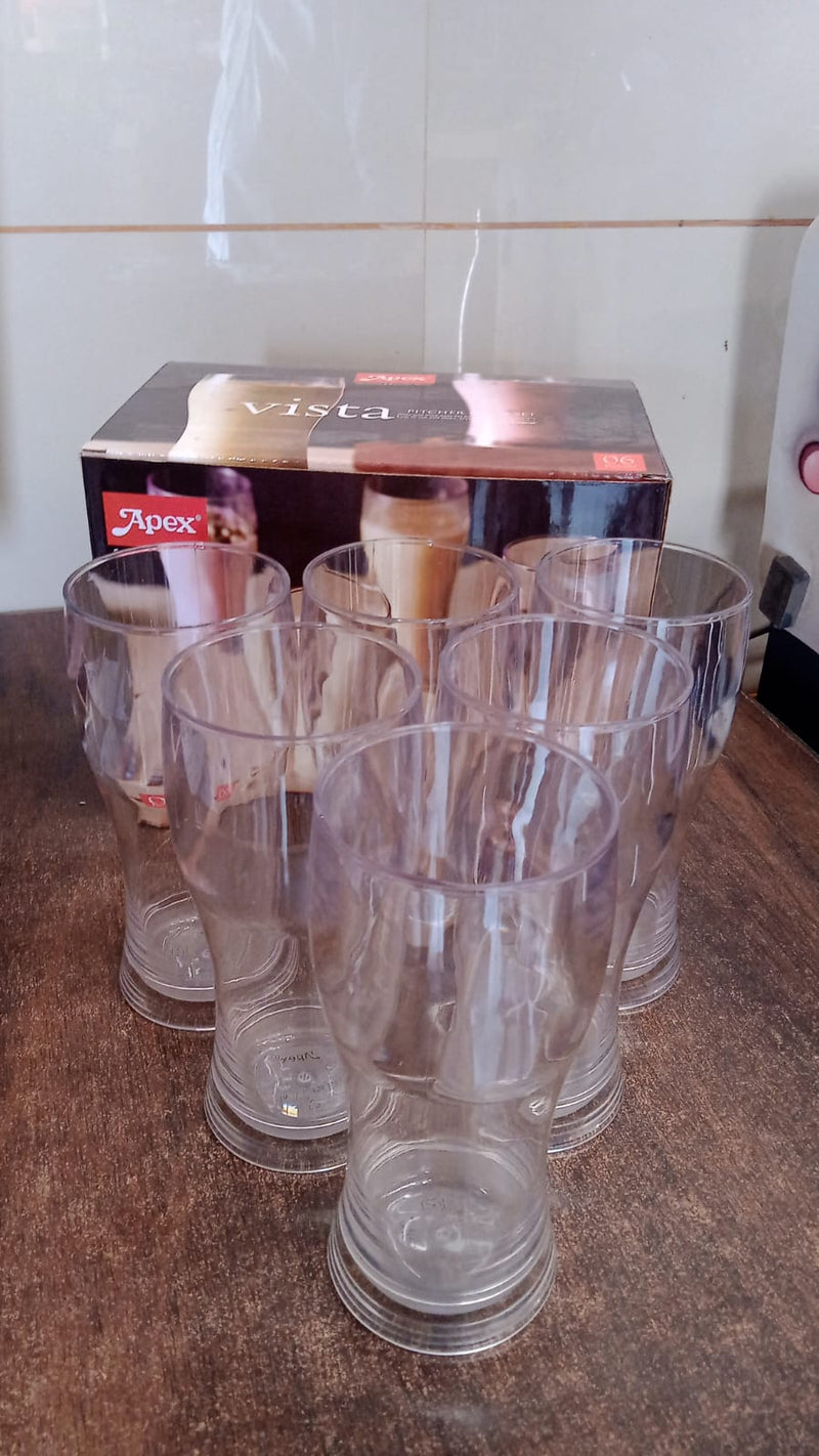 Apex Vista Unbreakable Pitcher Glass Set – 350 ML (Approx) | 6-Piece