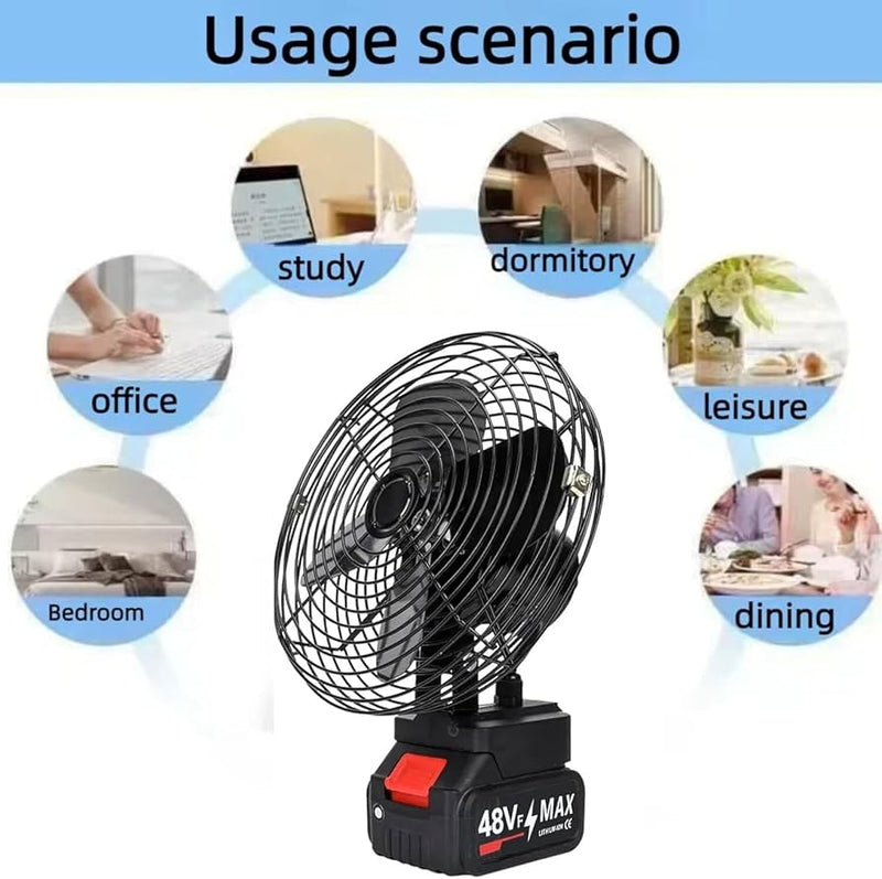 Lithium Battery Fan 48V Portable – Metal Blades, Low Noise
