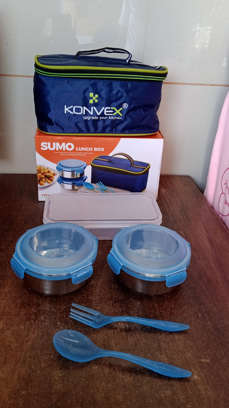 Sumo Lunch Box with Bag – Plastic Lunch Box & Spoon/Fork Set (2 Pc)