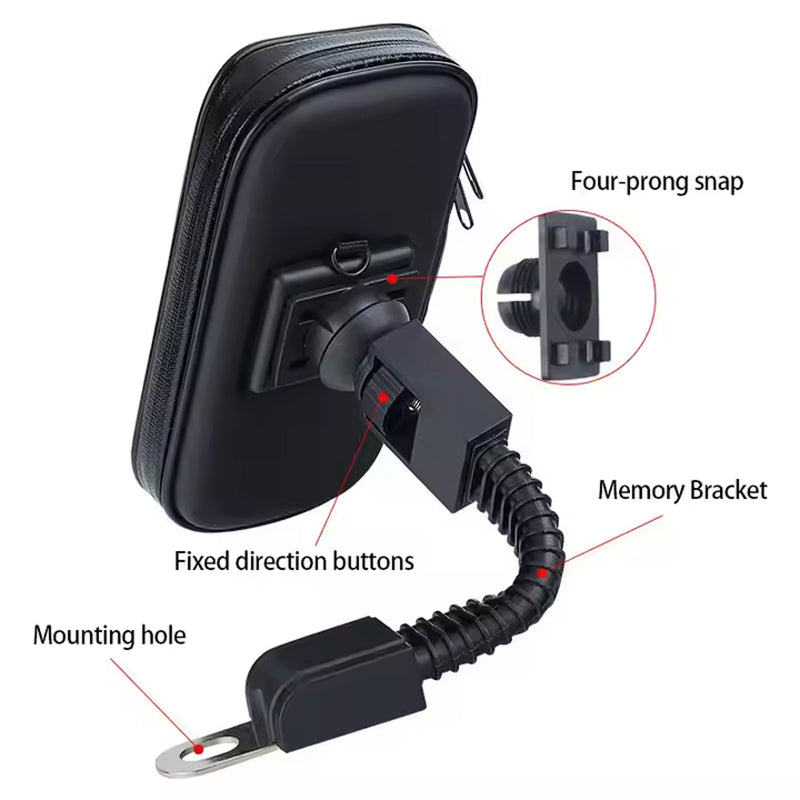 360 Degrees Adjustable Waterproof Phone Holder Case with Zipper, Bike Mount