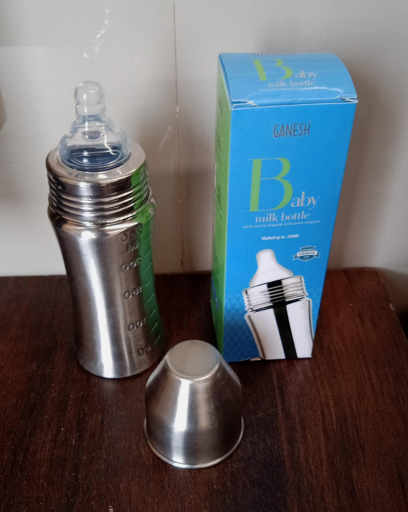 Ganesh Stainless Steel Baby Feeding Bottle for New Born Infants Toddler  250 ML