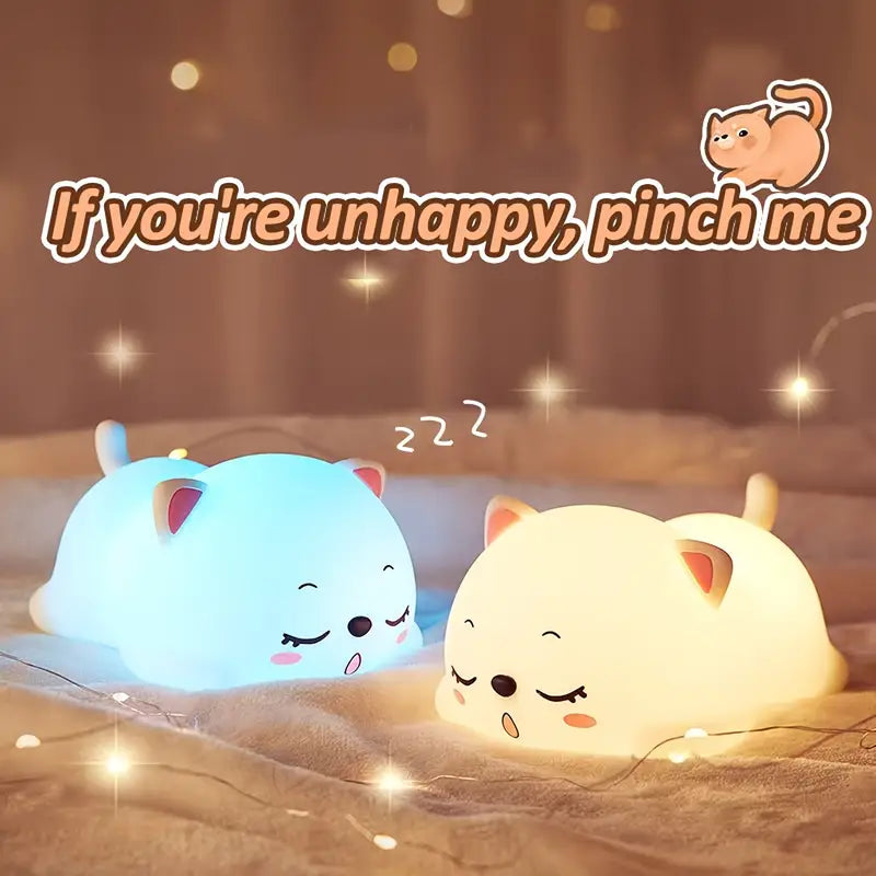 Cute Cat Night Light – Soft Silicone LED Lamp