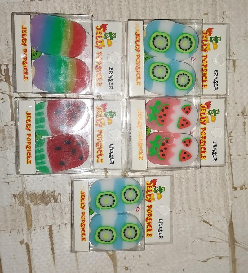 Jelly Popsicle Erasers – Cute & Fancy Mini Erasers for Kids (2 Pc Set, Mix Design)