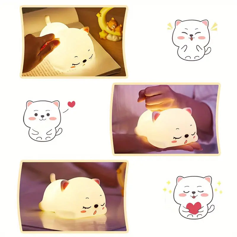 Cute Cat Night Light – Soft Silicone LED Lamp