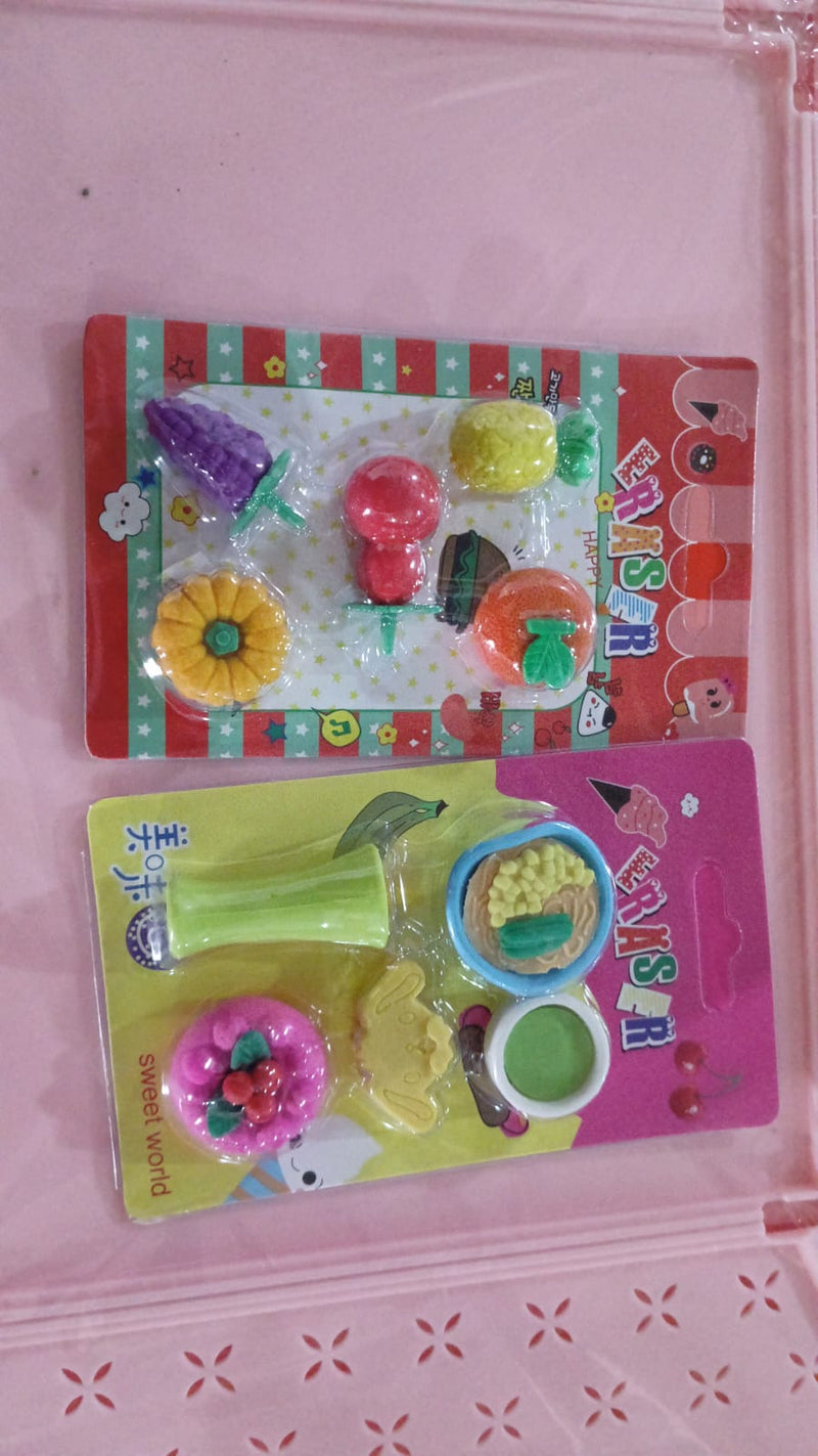 3D Mix Design Fancy & Stylish Colorful Erasers (1 Set)
