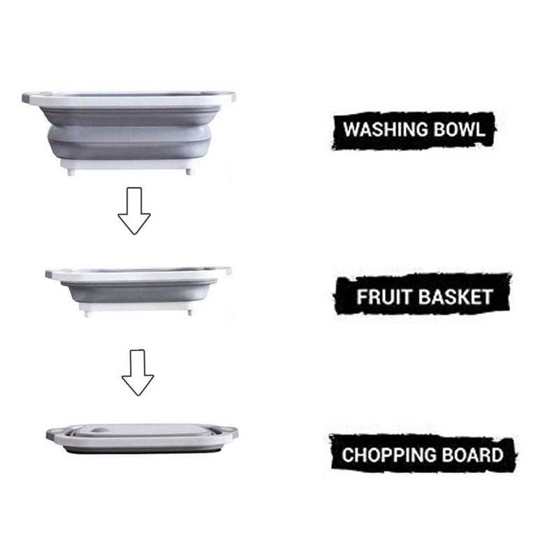 0098b (Brown Box) Foldable Chopping Board Dish Rack Washing Bowl  Draining Basket 3in1 Multi-function