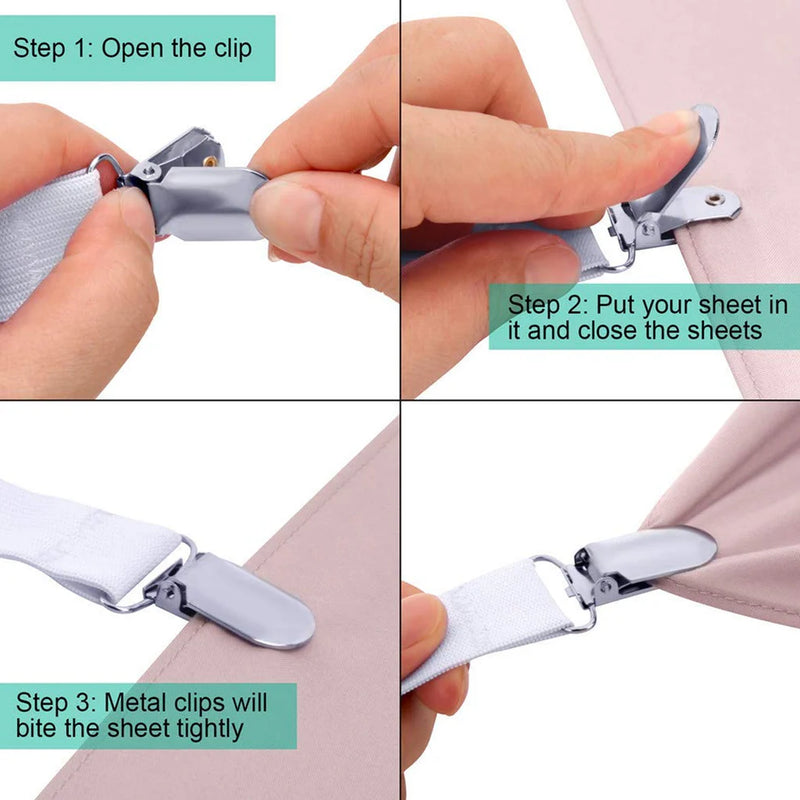 Adjustable Triangle Elastic Suspenders Gripper Holder Straps Clip For Bed Sheets (4 Pc)