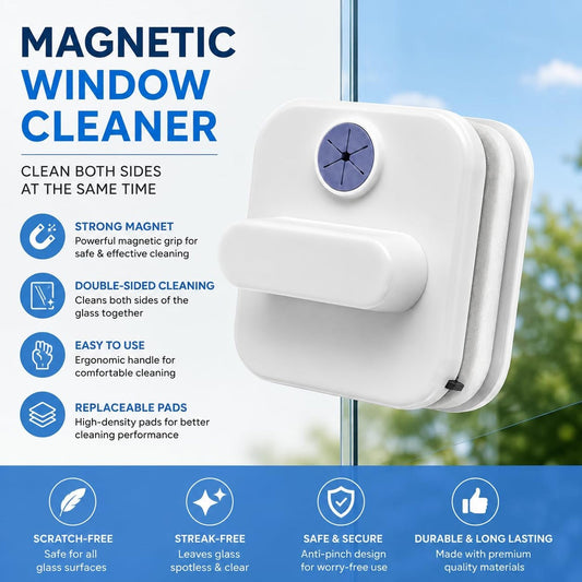 Double Sided Magnetic Window Cleaner Glass Wiper With Safety Rope (1 Set)