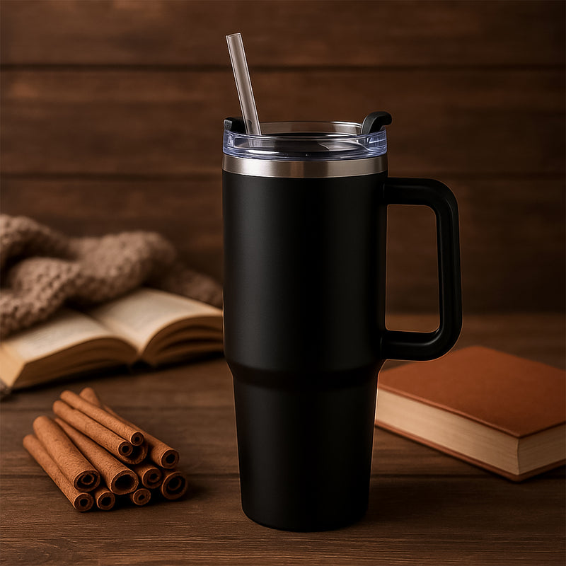 Premium Stainless Steel Vacuum Insulated Travel Mug With Straw And Handle (1200ml)