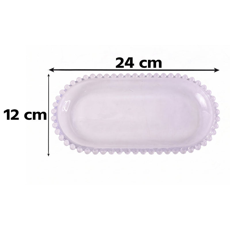 Transparent Glass Serving Tray 9 Inch Oval Beaded Edge Platter For Snacks (1 Pc)