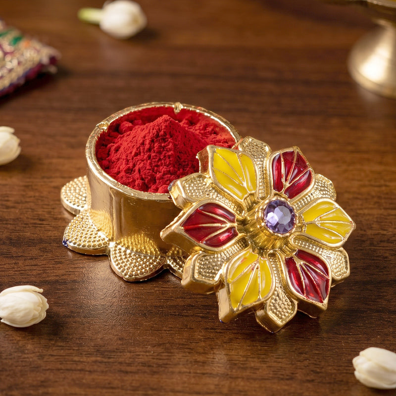 Decorative Golden Kankavati Kumkum Box Traditional Sindoor Holder Pooja (1 Pc)