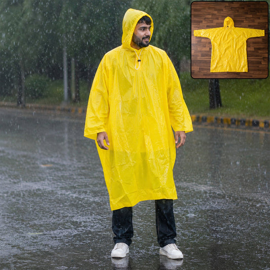 Reusable Waterproof Raincoat Hooded Long Rain Poncho Yellow (1 Pc)