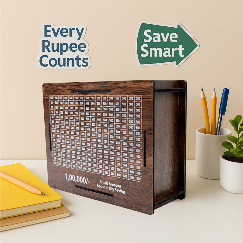 Wooden Money / Piggy Bank Money Box With Marker Pen
