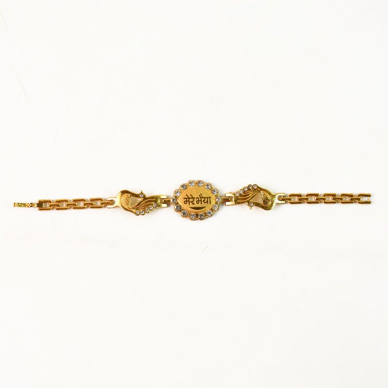 Bracelet With Stone Border  Dual Peacock Chain End Rakhi