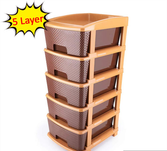 5 Tier Plastic Modular Drawer System For Multiple Use (Brown Colour)