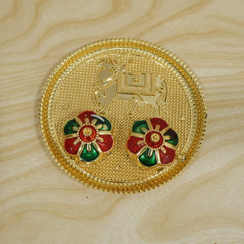Cow Design Kankavati Kumkum Holder Golden Pooja Thali With Compartments (1 Pc)