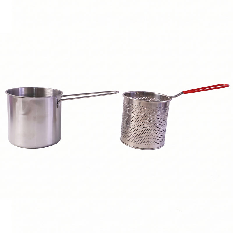 Stainless Steel Deep Frying Pot With Strainer Basket Set For Kitchen (1 Set)