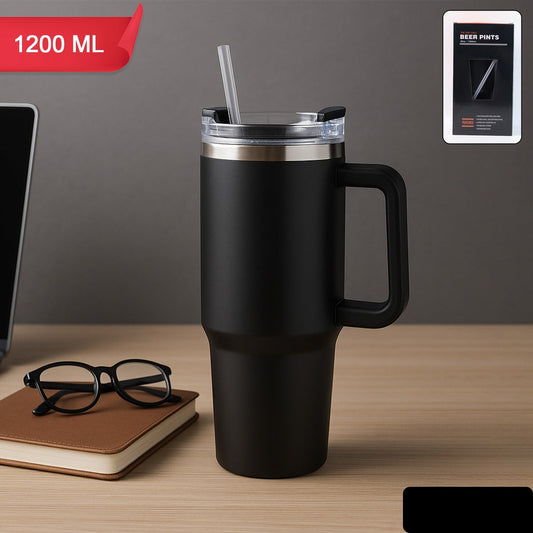 Premium Stainless Steel Vacuum Insulated Travel Mug With Straw And Handle (1200ml)