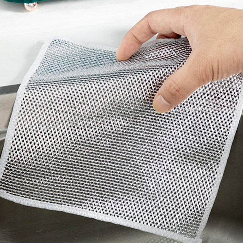 Double-sided Multipurpose Microfiber Cloths / Stainless Steel Scrubber Non-scratch (20x20 Cm)