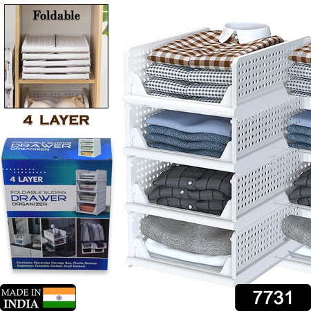 7731 Clothes Organizer 4 Layer Drawer For Wardrobe Cupboard Organizer For Clothes Foldable And Stackable Closet Organizer Drawer Organizer For Clothes Multi Purpose Plastic Drawer
