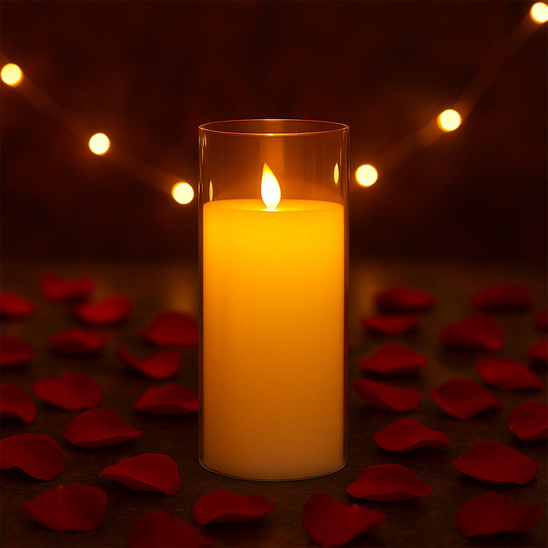 LED Flameless Candle Light with Flickering Flame Effect in Glass Cover (1 Pc)