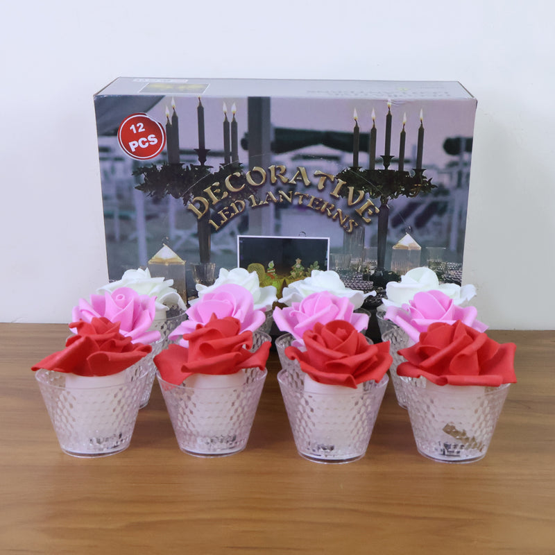 Rose Shaped Decorative Flameless Led Candles (12 Pc)