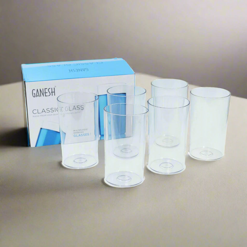 High Quality Food Grade Plastic Classic Glass, Set Of 6 (Each 350ml)