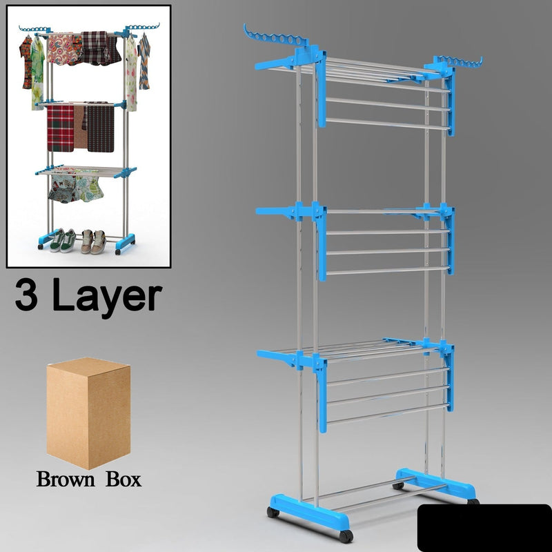 Stainless Steel 3 Layer Foldable Cloth Drying Stand (1 Set)