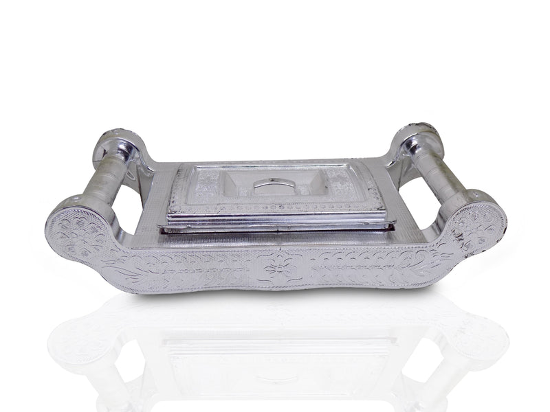 Elegant silver storage box with four sections for gifts and storage.