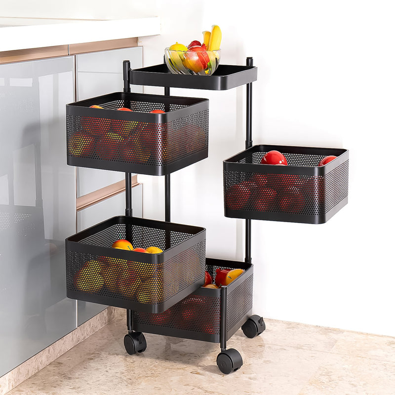 Metal Square High Quality Kitchen Trolley With Wheels (4 Layer)