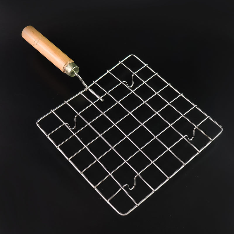 Stainless Steel Square Barbecue Grill Rack With Wooden Handle