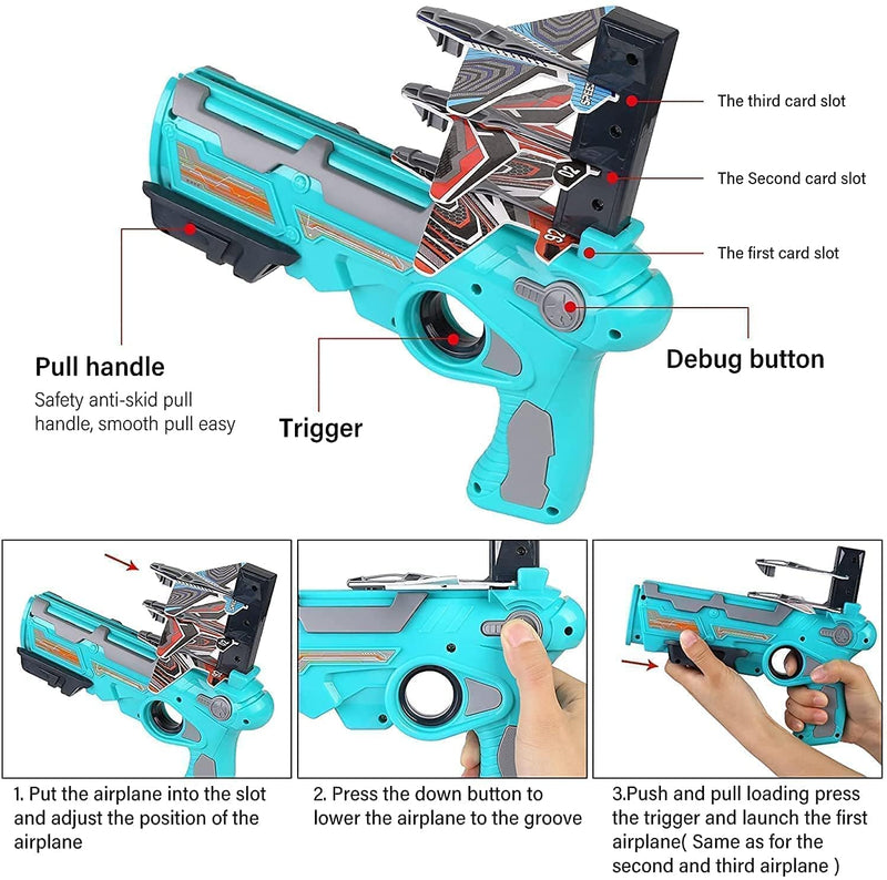 Airplane Launcher Gun Toy With Foam Glider Planes (5 Plane Include)