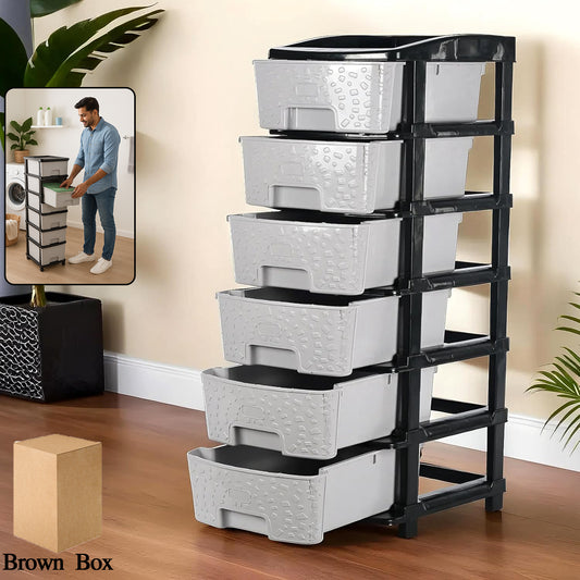 6 Layer Plastic Organizer Cabinet With Stone Texture Drawers