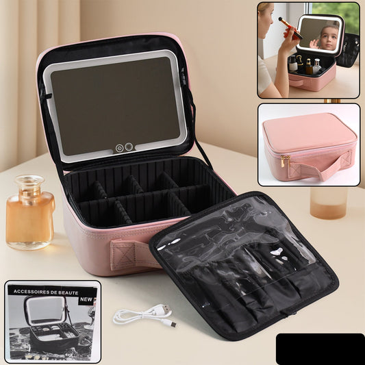 Makeup Organizer Box with Touch Sensor Mirror LED Light