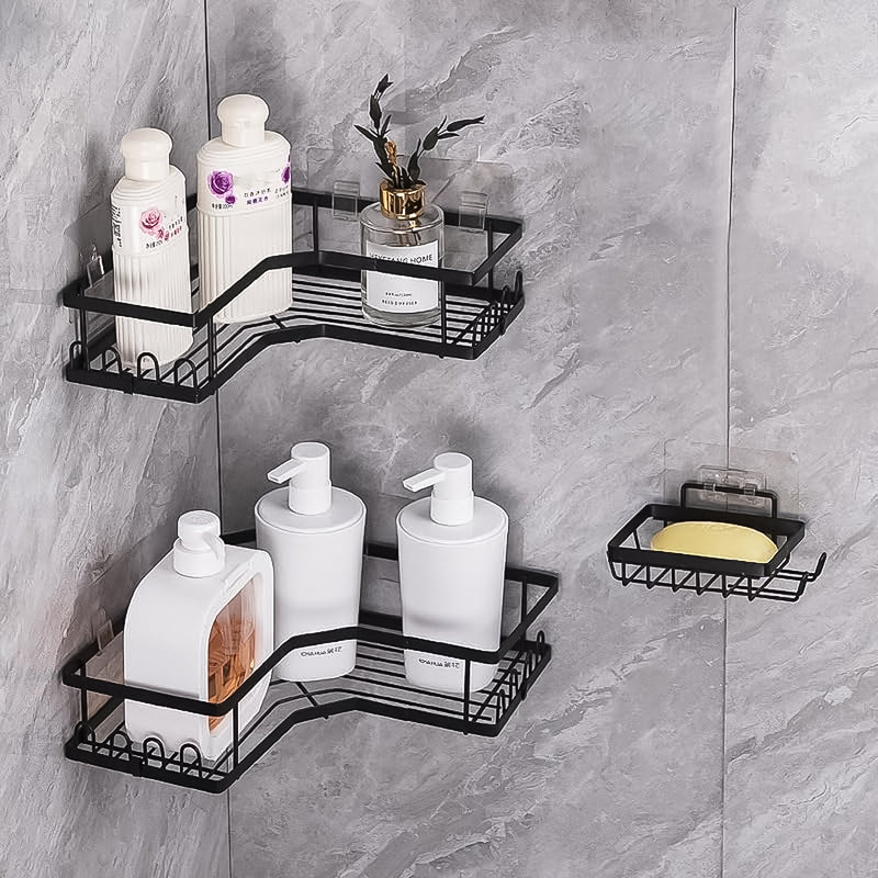 Iron Coating Self-adhesive Corner Shelf Organizer (2 Pc)