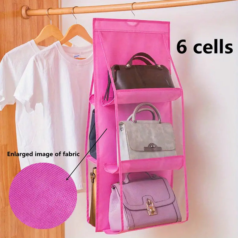 6 Pockets Hanging Purse Handbag Organizer Clear Hanging Shelf Bag