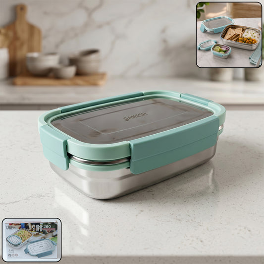 Ganesh Shine 750 Stainless Steel Lunch Box Set  With Small Side Container (1 Set)